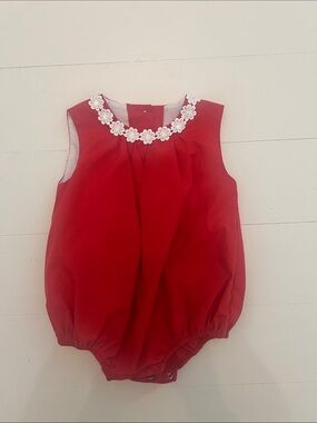 The Beaufort Bonnet Company Red Floral Trim Baby Bubble